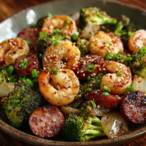Honey Garlic Shrimp, Sausage & Broccoli
