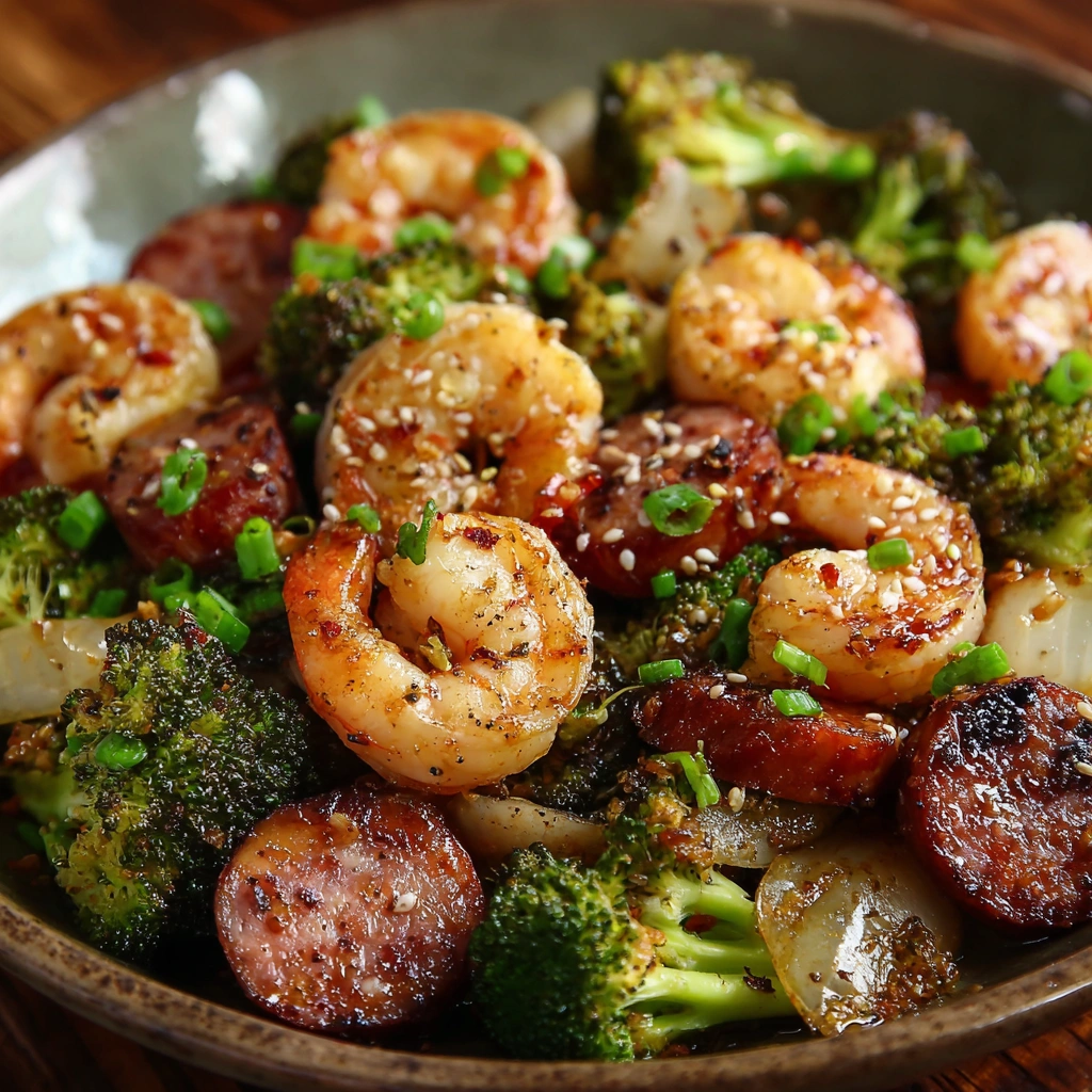 Honey Garlic Shrimp, Sausage & Broccoli