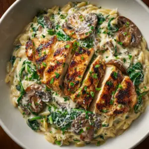 Spinach Mushroom Orzo with Chicken