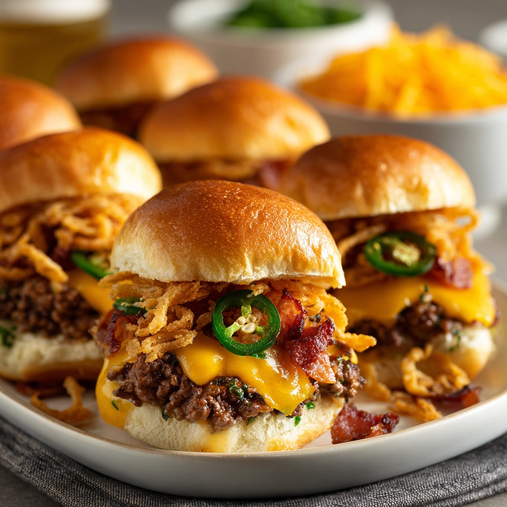 Smoky BBQ Cowboy Sliders with Crispy Onions and Tangy Pickles