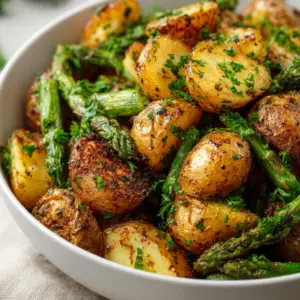 One-Pan Garlic Potatoes & Asparagus
