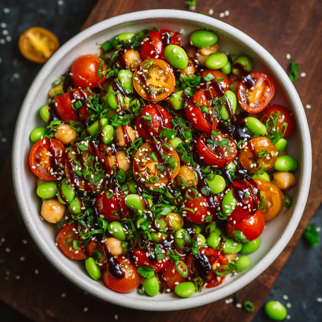 Chickpea & Edamame Salad with Ginger-Sesame Vinaigrette