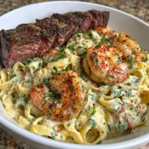 Blackened Steak & Shrimp Alfredo