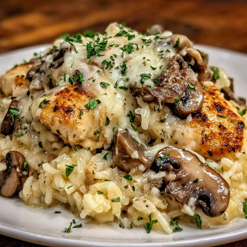 Mushroom Gruyère Chicken and Rice Casserole