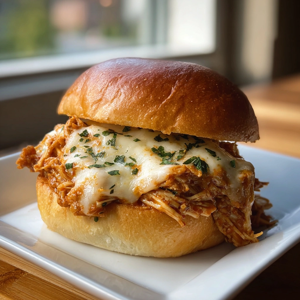 Slow Cooker Parmesan Garlic Chicken Sandwiches