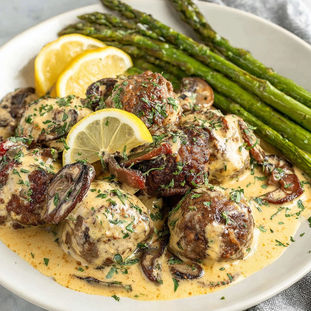 Plate of Steak Meatballs with Creamy Sauce