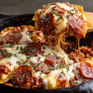Meat Lovers Pizza Ravioli Skillet
