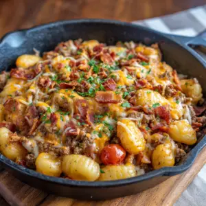 Bacon Cheeseburger Gnocchi Skillet