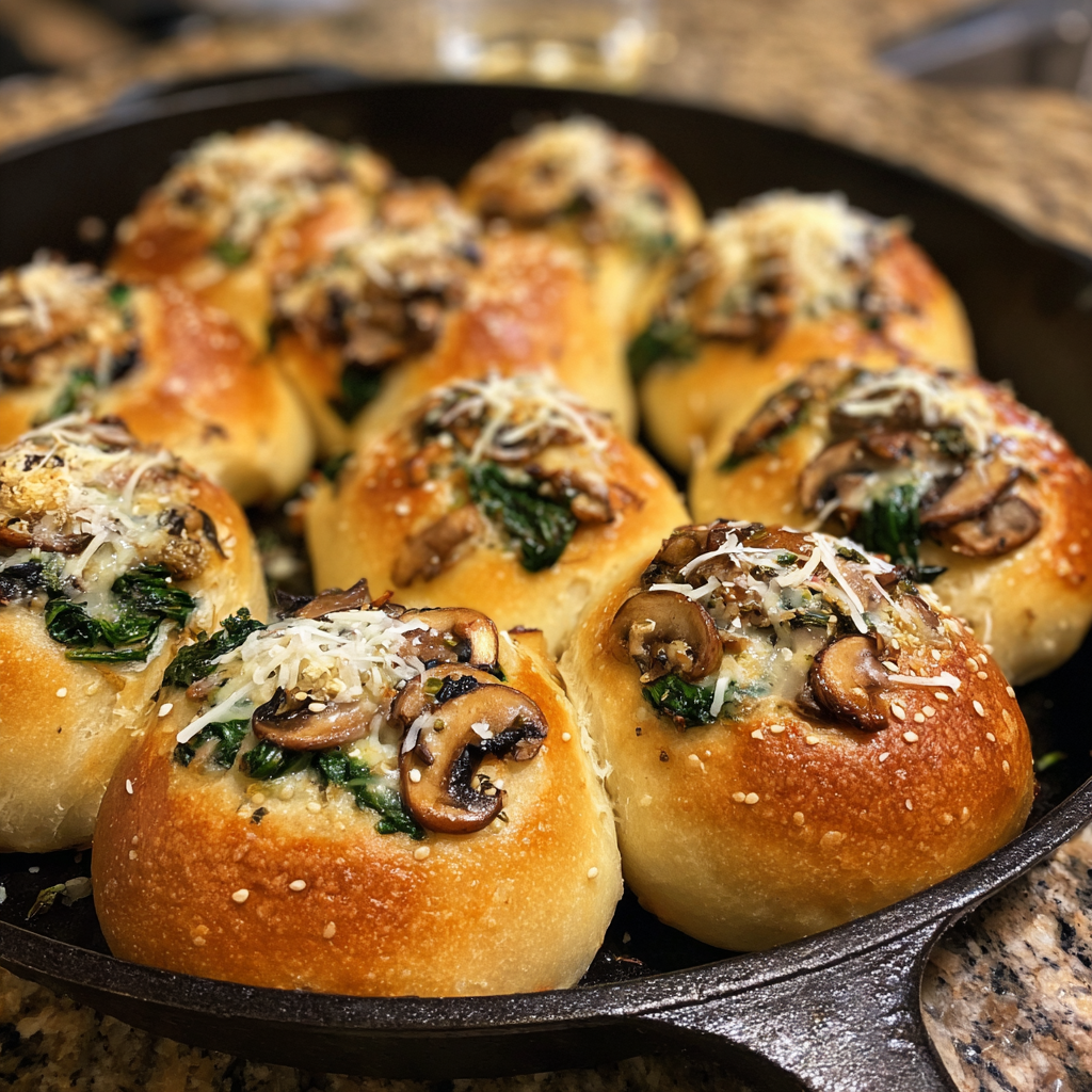Savory Sourdough Discard Rolls with Spinach & Mushrooms