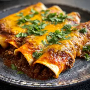 Ground Beef Enchiladas with Spicy Red Sauce & Peanut Sauce