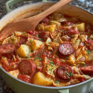 Cabbage, Potatoes & Sausage in Tomato-Basil Sauce