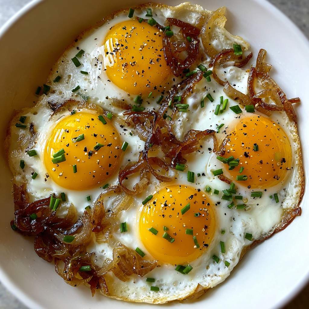 Air Fryer Eggs with Caramelized Onions