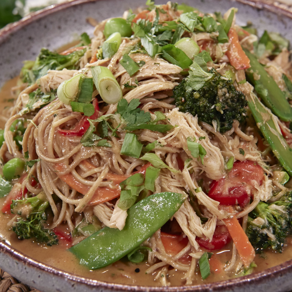 Peanut Noodles with Shredded Chicken & Vegetables