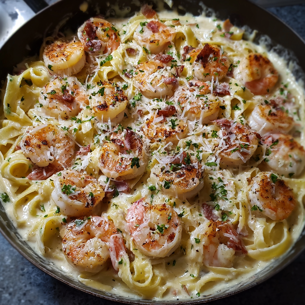 One-Pan Shrimp Fettuccine Alfredo