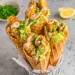Spicy Chicken Waffle Cones with Creamy Sriracha Sauce