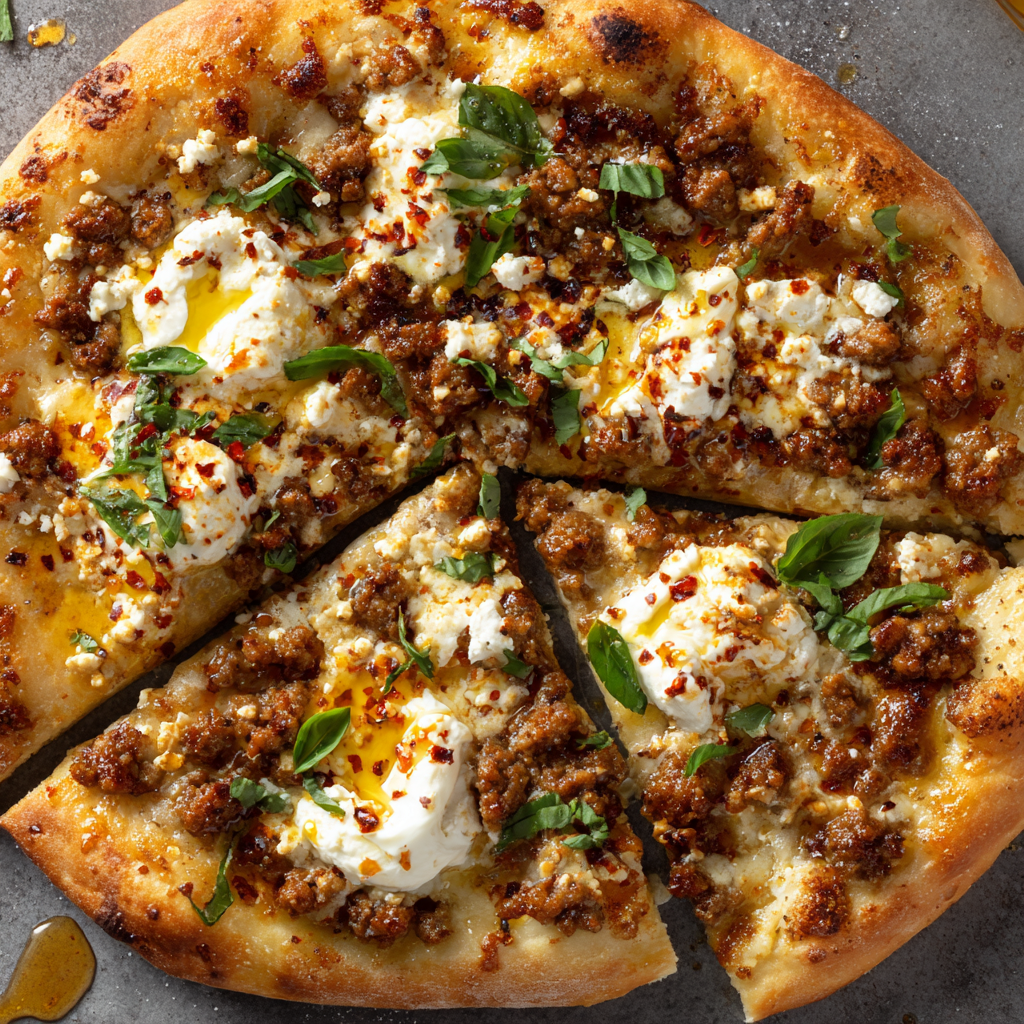 Hot Sausage, Feta & Honey Pizza